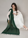 Bottle Green Sheer Handwoven Cotton Dupatta with Tassel Finish (Size: 2.5x1 m Approx)