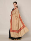 Beige Woolen Women Shawl with Traditional Embroidered Border (80 x 40 Inches)