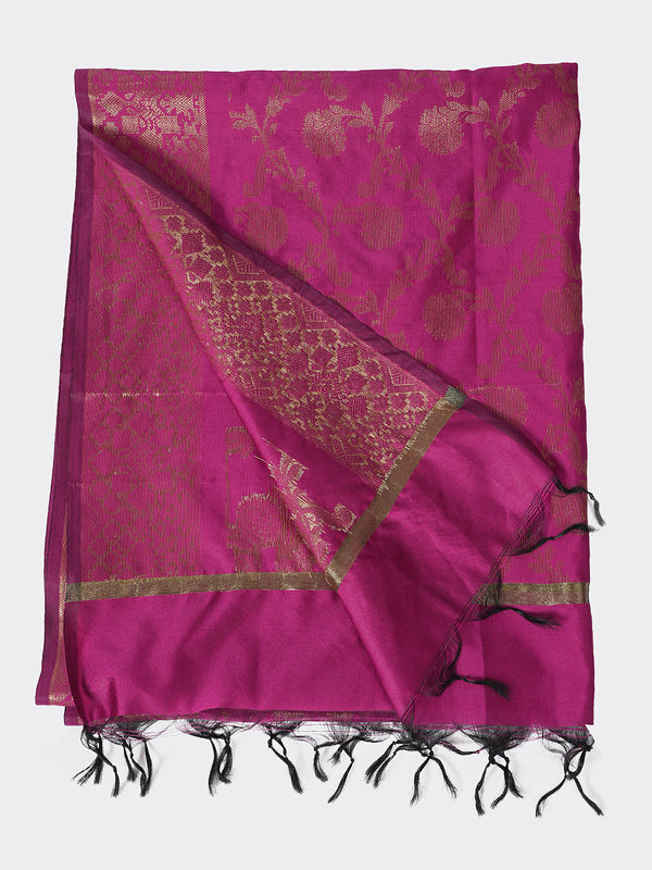 Rani Banarasi Silk Dupatta with All-Over Woven Floral Motifs & Rich Zari Border (Size: 2.5x1 m Approx)