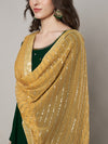 Gold Chinon Dupatta with Gold Stripe Sequin Work & Gota Border (Size: 2.5x1 m Approx)
