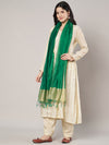 Green Chanderi Silk Dupatta with Gold Border & Tassels (Size: 2.5x1 m Approx)