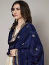 Blue Chiffon Dupatta with Gold Motif Embellishment & Scalloped Border (Size: 2.5x1 m Approx)