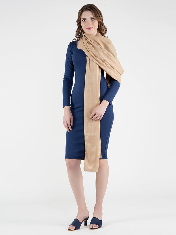 Solid Beige Fine Wool Women Shawl – Soft Winter Wrap (80 x 40 Inches)