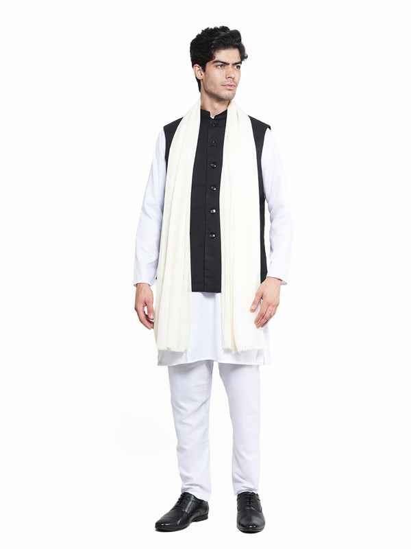 Solid Ivory Fine Wool Mens Shawl – Soft Winter Wrap (80 x 40 Inches)