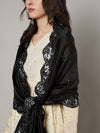 Black Silk Dupatta with Scalloped Cutwork Border & Sequin Highlights (Size: 2.5x1 m Approx)
