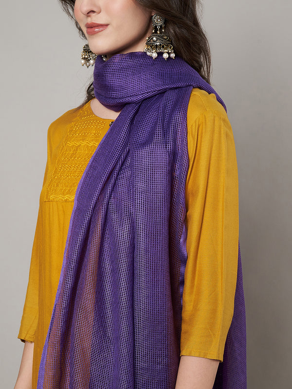 Purple Sheer Handwoven Cotton Dupatta with Tassel Finish (Size: 2.5x1 m Approx)
