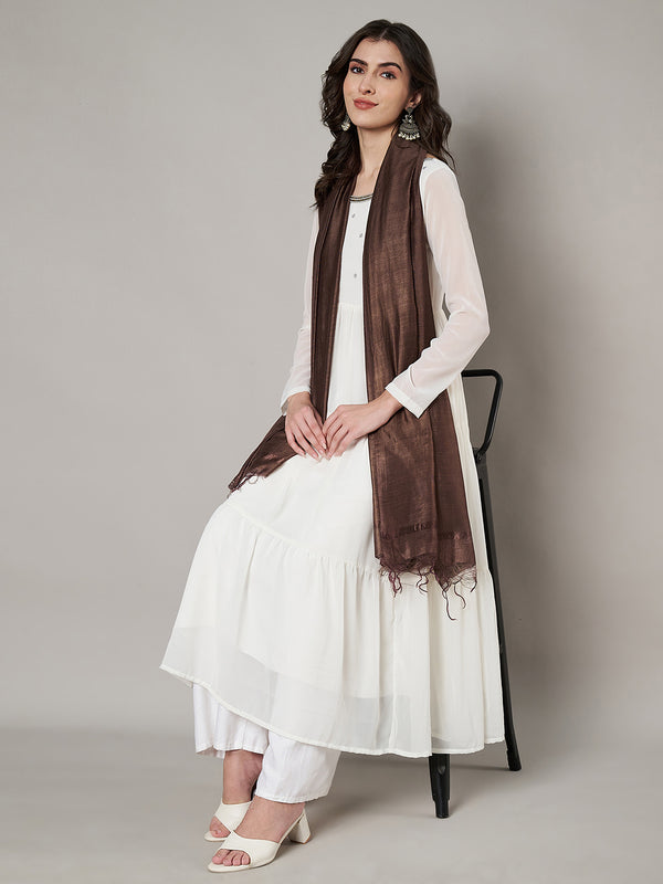 Brown Solid Cotton Dupatta with Subtle Texture & Tassel Ends (Size: 2.5x1 m Approx)