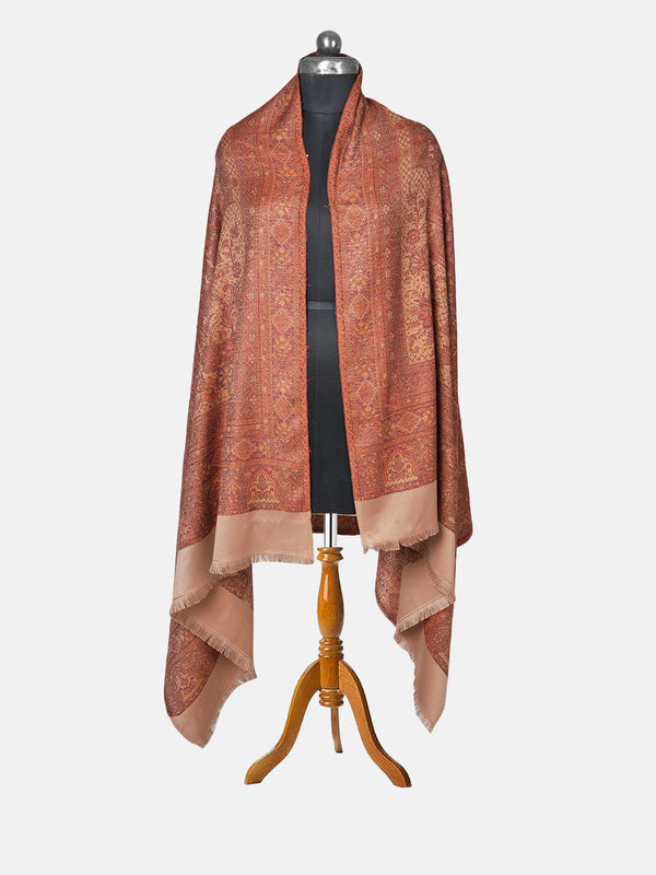 Brown Jamawar Wool Blend Mens Shawl with Intricate Paisley Weave – 80×40 Inches