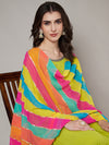 Multicolor Striped Chiffon Dupatta with Gota Lace Detailing (Size: 2.5x1 m Approx)