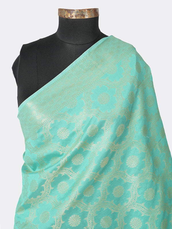 Teal Banarasi Silk Dupatta with Elegant Woven Floral Jaal (Size: 2.5x1 m Approx)