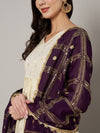 Purple Chinon Dupatta with Gold Grid Embellishment (Size: 2.5x1 m Approx)