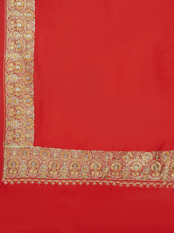 Solid Red Woolen Mens Shawl with Rich Embroidered Border – 80 x 40 Inches