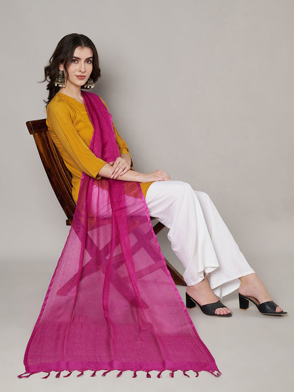 Rani Sheer Handwoven Cotton Dupatta with Tassel Finish (Size: 2.5x1 m Approx)