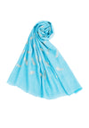 Micro Wool Blue Feather Motif Women Stole | Soft Wrap with Subtle Woven Accents (80 × 28 Inches)