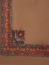 Woolen Mens Shawl in Brown with Multicolour Kashmiri-Inspired Embroidered Border (80 x 40 Inches)