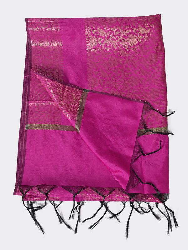 Rani Banarasi Silk Dupatta with Intricate Woven Zari Motifs & Classic Border (Size: 2.5x1 m Approx)