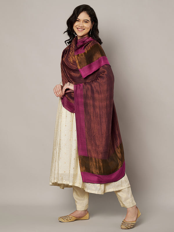 Reversible Wool Pink Women Stole with Moonlight Zari Border | Elegant Winter Wrap | 80 × 28 Inches