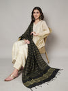 Black & Olive Cotton Dupatta with Subtle Striped Weave and Woven Border (Size: 2.5x1 m Approx)