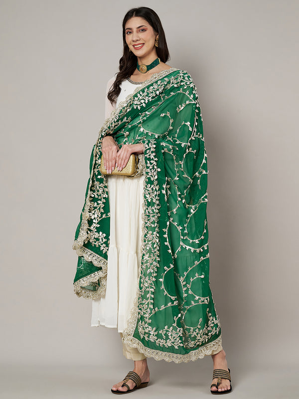 Green Georgette Dupatta with Hand Gota Patti Work (Size: 2.5x1 m Approx)