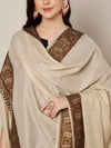 Woolen Women Shawl in Light Brown with Intricate Traditional Embroidered Border (80 x 40 Inches)