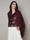 Maroon Cotton Woven Check Dupatta with Tassel Detailing (Size: 2.5x1 m Approx)