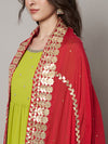Red Chinon Dupatta with Gota Patti Border & Sequin Detailing (Size: 2.5x1 m Approx)