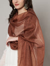 Brown Sheer Handwoven Cotton Dupatta with Tassel Finish (Size: 2.5x1 m Approx)