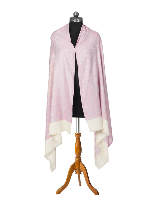 Pink Jamawar Wool Blend Women Shawl with Intricate Paisley Weave – 80×40 Inches