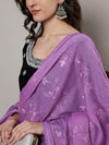 Soft Purple Dupatta with Cotton Thread Floral Embroidery & Lace Border (Size: 2.5x1 m Approx)