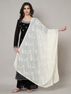 Soft White Dupatta with Cotton Thread Floral Embroidery & Lace Border (Size: 2.5x1 m Approx)