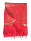 Red Banarasi Silk Dupatta with All-Over Woven Floral Motifs & Rich Zari Border (Size: 2.5x1 m Approx)