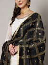 Black Chinon Dupatta with Gold Grid Embellishment (Size: 2.5x1 m Approx)