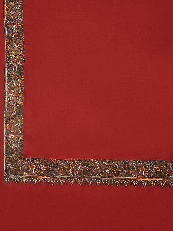 Classic Woolen Mens Shawl with Embroidered Border in Rich Maroon (80 x 40 Inches)