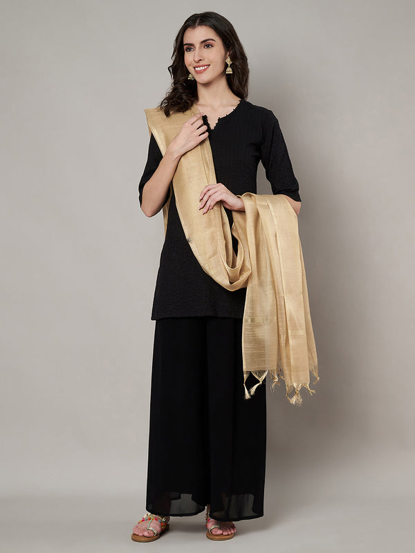 Elegant Beige Tissue Silk Dupatta with Subtle Texture & Tassels (Size: 2.5x1 m Approx)