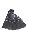 Micro Wool Black Feather Motif Women Stole | Soft Wrap with Subtle Woven Accents (80 × 28 Inches)