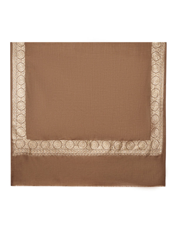 Brown Woolen Mens Shawl with Gold Border – 80x40 Inches