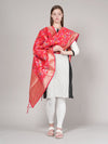Red Paithani Silk Dupatta with Multicolour Floral Zari Weave (Size: 2.5x1 m Approx)