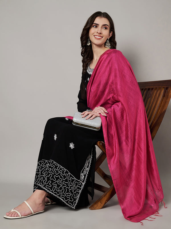 Rani Solid Cotton Dupatta with Subtle Texture & Tassel Ends (Size: 2.5x1 m Approx)