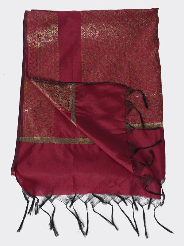 Maroon Banarasi Silk Dupatta with All-Over Woven Floral Zari Jaal (Size: 2.5x1 m Approx)