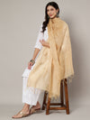 Beige Chanderi Cotton Dupatta with Subtle Floral Embroidery (Size: 2.5x1 m Approx)