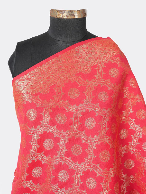 Red Banarasi Silk Dupatta with Elegant Woven Floral Jaal (Size: 2.5x1 m Approx)