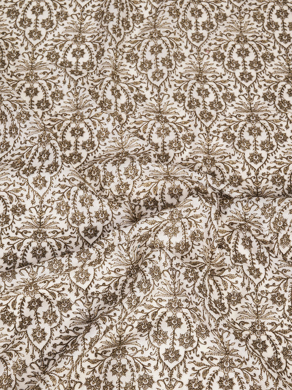 Woolen Mens Shawl in White with All-Over Floral Jaal Weave (80 x 40 Inches)