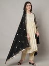 Black Chiffon Dupatta with Gold Motif Embellishment & Scalloped Border (Size: 2.5x1 m Approx)
