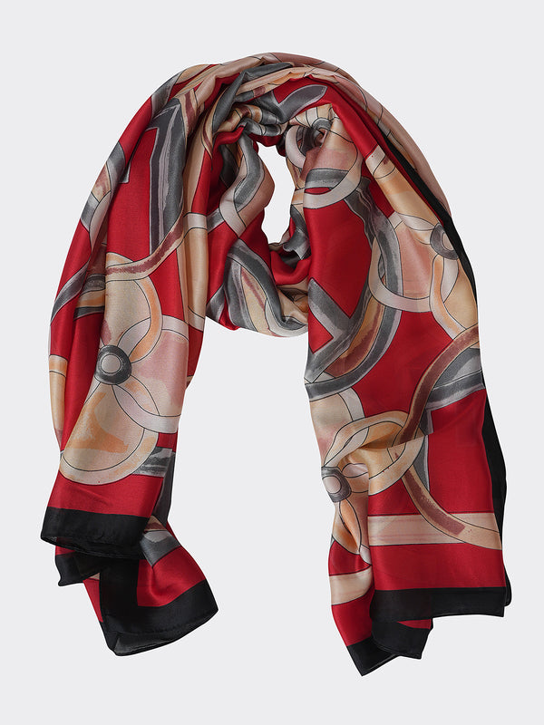 Printed Silk Women Stole with Artistic Motif Design | Elegant Lightweight Wrap (80 × 28 Inches)