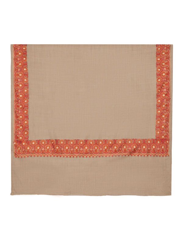 Brown Woolen Mens Shawl with Traditional Embroidered Border (80 x 40 Inches)