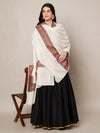 Woolen Women Shawl in Ivory with Multicolour Kashmiri-Inspired Embroidered Border (80 x 40 Inches)