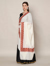 White Woolen Women Shawl with Traditional Embroidered Border (80 x 40 Inches)