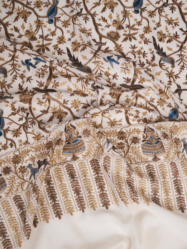 Woolen Mens Shawl with Traditional Bird & Floral Jaal Motifs and Ornate Woven Border (80 x 40 Inches)