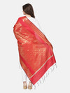 Orange Banarasi Silk Dupatta with Intricate Woven Zari Motifs & Classic Border (Size: 2.5x1 m Approx)