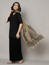 Elegant Black Tissue Silk Dupatta with Subtle Texture & Tassels (Size: 2.5x1 m Approx)